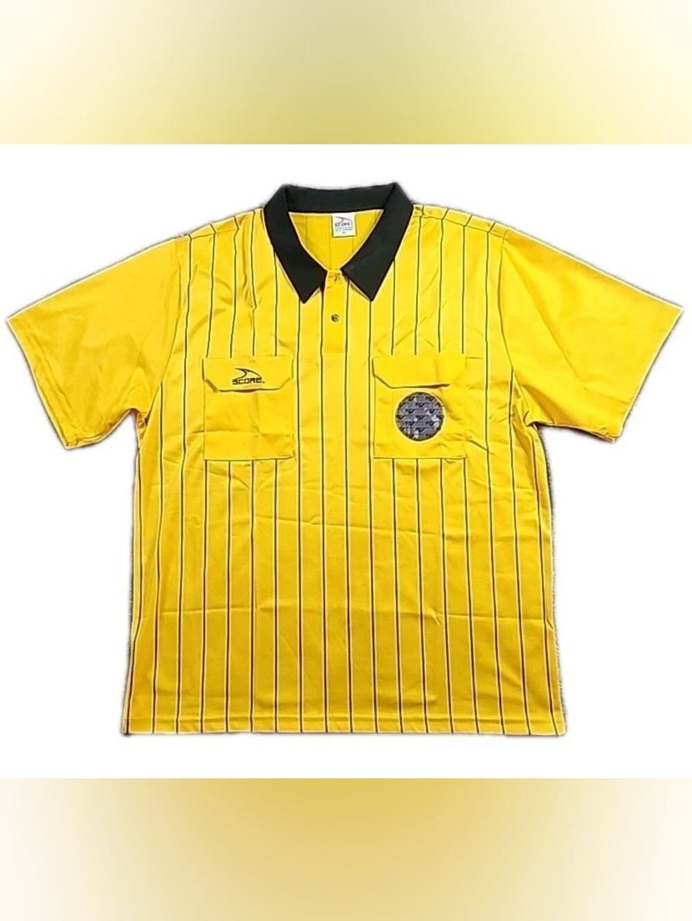 Score Black Yellow Soccer Referee Jersey Shirt Short Sleeve Polo TShirt Mens XXL